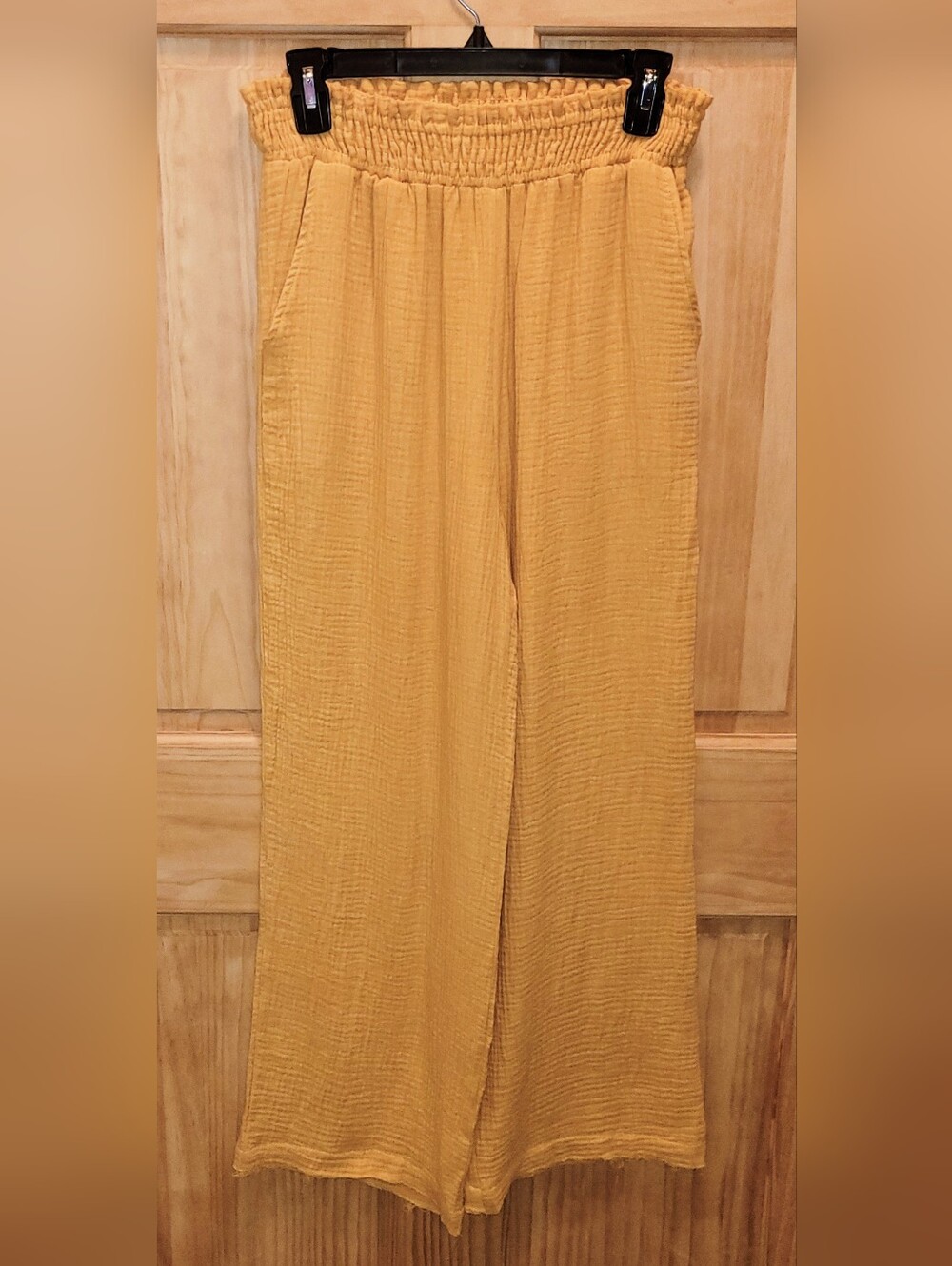 Women's Mustard/Gold Gauze Hight Rise Wide Leg Frayed Edge Pants Size Medium